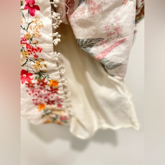 FARM RIO Floral Mini Dress Lace Inset Boho Size XS Cream Linen Blend - Picture 10 of 12